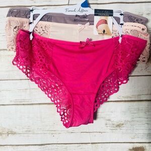 French Affair 3 pack boy leg Women's Lace Trim Panties size L